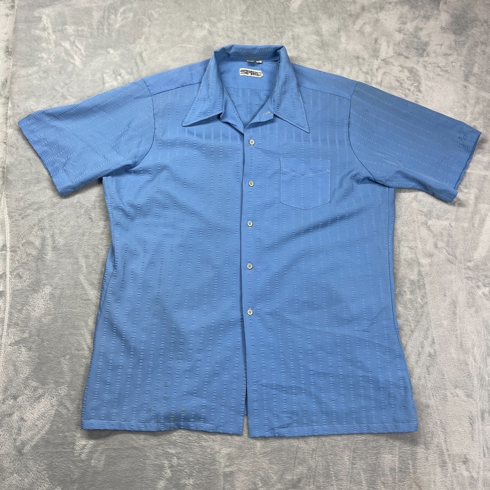 Spire Shirt Men XXL Tall Blue Collared Short Sleeve Casual Regular Fit Button Up
